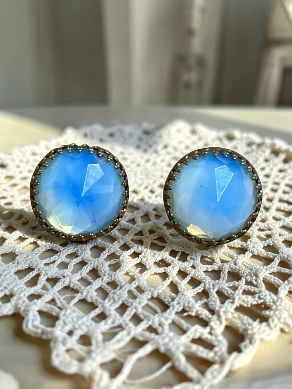 Hattie Carnegie Opaque Blue Clip On Earrings